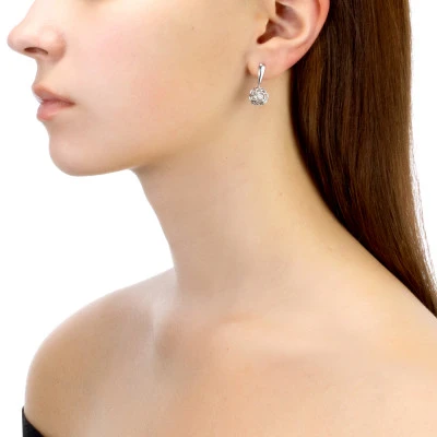 Серьги "Роза" из серебра c белыми речными жемчужинами 6,5-7 мм