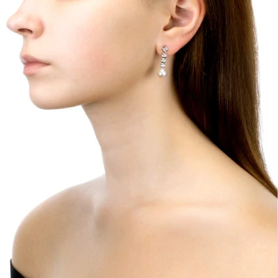 Серьги из серебра с белыми речными жемчужинами 8,5-9 мм