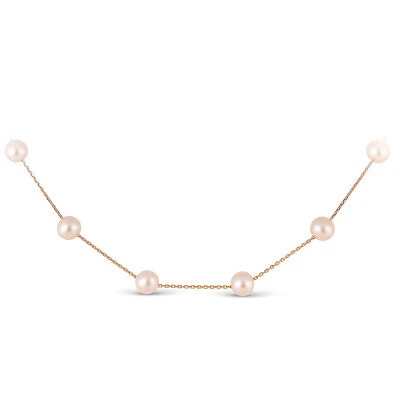 Цепочка из красного золота с розовыми морскими жемчужинами 7-7,5 мм. Длина 40 см