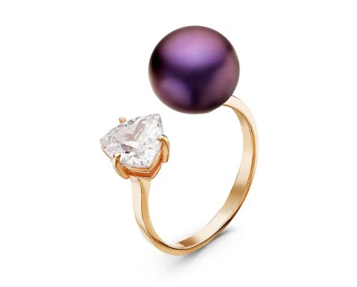 Кольцо "Диор" из серебра с черной речной жемчужиной 9,5-10 мм