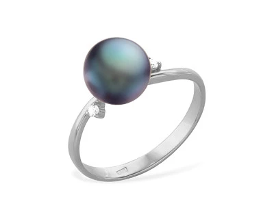 Кольцо из серебра с черной речной жемчужиной 7-7,5 мм