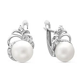 Серьги из белого золота с белыми речными жемчужинами 8,5-9 мм
