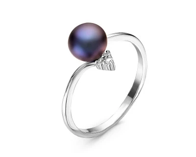 Кольцо из серебра с черной речной жемчужиной 6,5-7 мм