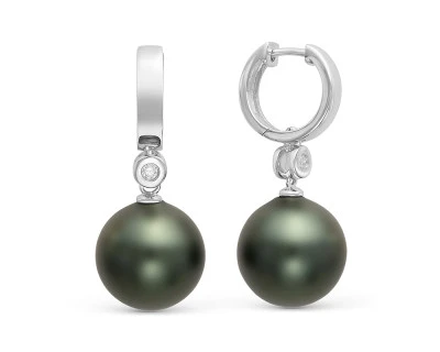 Серьги из серебра с черными жемчужинами "Майорика" 14 мм