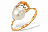Кольцо из красного золота с белой речной жемчужиной 8-8,5 мм Кольцо из красного золота с белой речной жемчужиной 8-8,5 мм