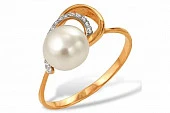 Кольцо из красного золота с белой речной жемчужиной 8-8,5 мм