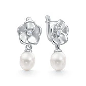 Серьги из серебра c белыми речными жемчужинами 7,5-8 мм
