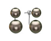 Пусеты двойные из белого золота с черными морскими Таитянскими жемчужинами 9-12,5 мм