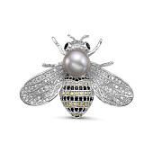 Брошь-кулон из сплава с серебристой речной жемчужиной 8,5-9 мм