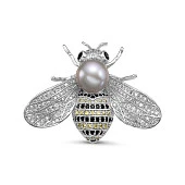 Брошь-кулон из сплава с серебристой речной жемчужиной 8,5-9 мм