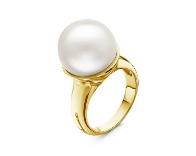 Кольцо из серебра с белой японской речной жемчужиной 14-14,5 мм