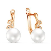 Серьги из красного золота с белыми речными жемчужинами 8,5-9 мм