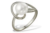 Кольцо из белого золота с белой речной жемчужиной 7-7,5 мм