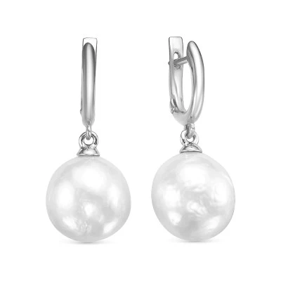 Серьги из серебра c белыми японскими речными жемчужинами 12,5-13 мм