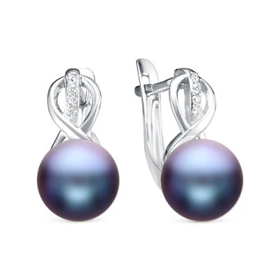 Серьги из серебра с черными речными жемчужинами 8,5-9 мм