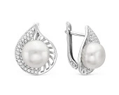 Серьги из серебра c белыми речными жемчужинами 9,5-10 мм