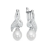 Серьги из серебра c белыми речными жемчужинами 7,5-8 мм