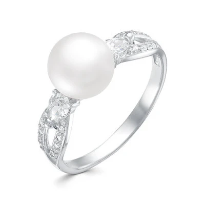 Кольцо из белого золота с белой речной жемчужиной 8,5-9 мм
