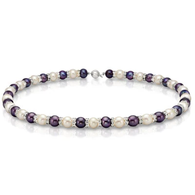 Ожерелье "микс" из круглого жемчуга со стразами. Жемчужины 8,5-9,5 мм