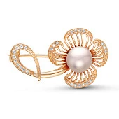 Брошь "Цветок" из серебра с розовой речной жемчужиной 7,5-8 мм