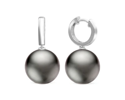 Серьги из белого золота с черными морскими Таитянскими жемчужинами 12-12,5 мм