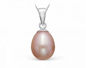 Кулон из серебра с розовой каплевидной жемчужиной 7,5-8,5 мм