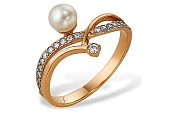 Кольцо из красного золота с белой речной жемчужиной 8-8,5 мм