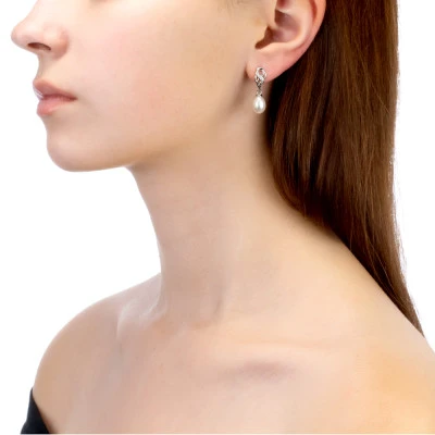 Серьги из белого золота с белыми речными жемчужинами 9-10 мм