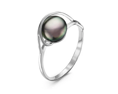 Кольцо из серебра с черной речной жемчужиной 8-8,5 мм