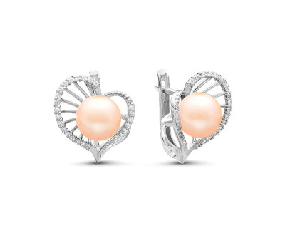Серьги из серебра с розовыми речными жемчужинами 7,5-8 мм
