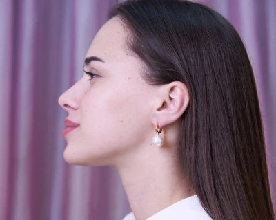 Серьги из желтого золота с белыми морскими Австралийскими жемчужинами 14-14,5 мм