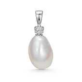 Кулон из серебра с белой барочной речной жемчужиной 10-11 мм