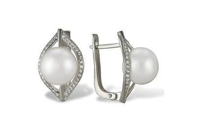 Серьги из белого золота с белыми речными жемчужинами 7,5-8 мм
