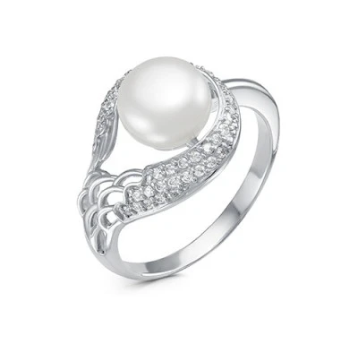 Кольцо из серебра с белой речной жемчужиной 8,5-9 мм