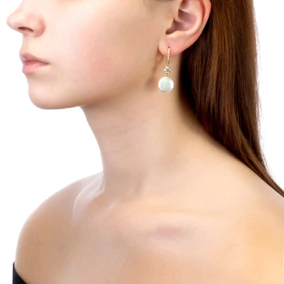 Серьги из серебра с белыми речными жемчужинами "Барокко" 13,5-14 мм