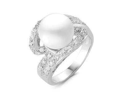 Кольцо из серебра с белой речной жемчужиной 9-9,5 мм
