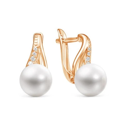 Серьги из красного золота с белыми речными жемчужинами 7,5-8 мм