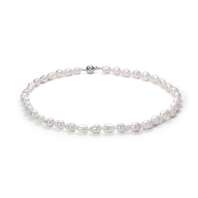 Ожерелье из белого барочного речного жемчуга класса ААА. Жемчужины 7,5-8 мм