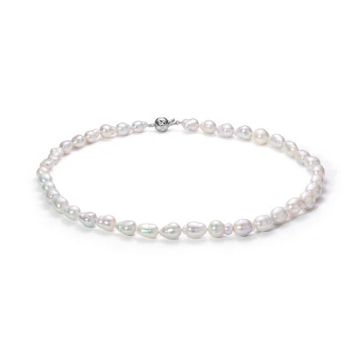 Ожерелье из белого барочного речного жемчуга класса ААА. Жемчужины 7,5-8 мм