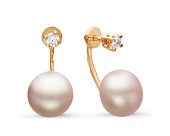 Пусеты "Диор" из серебра с розовыми речными жемчужинами 9,5-10 мм