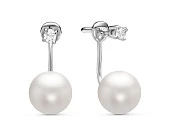 Пусеты "Диор" из  белого золота с белыми морскими жемчужинами Акойя 9-9,5 мм