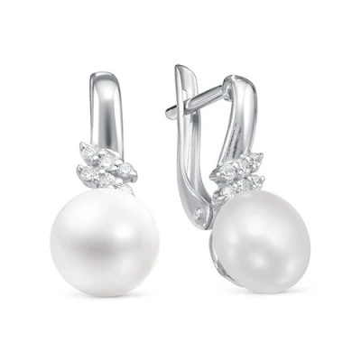 Серьги из белого золота с белыми речными жемчужинами 7,5-8 мм