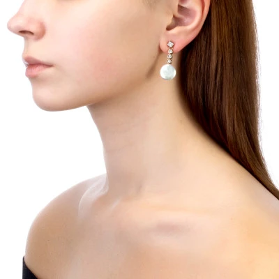 Серьги из серебра с белыми речными жемчужинами "Барокко" 13,5-14 мм