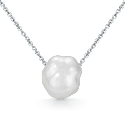 Цепочка из белого золота с белой барочной речной жемчужиной 10-11 мм. Длина 45 см