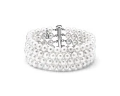 Браслет в 4 ряда из белого круглого речного жемчуга. Жемчужины 7-7,5 мм