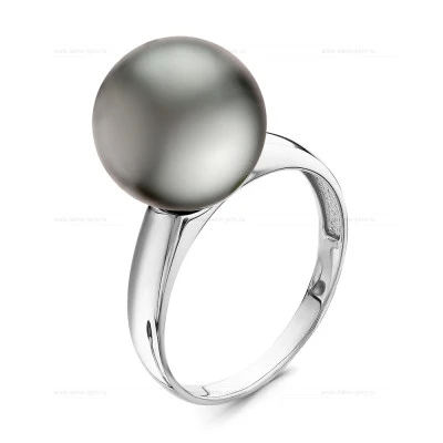Кольцо из белого золота с черной морской Таитянской жемчужиной 12-12,5 мм
