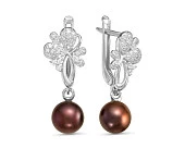 Серьги из серебра с черными речными жемчужинами 7,5-8 мм