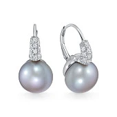 Серьги из серебра с серым речным жемчугом. Жемчужины 12-12,5 мм