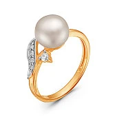 Кольцо из красного золота с белой речной жемчужиной 8,5-9 мм