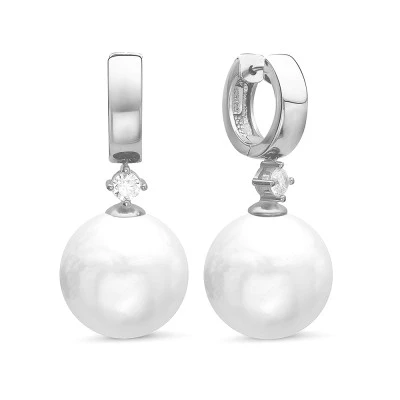 Серьги из серебра c белыми японскими речными жемчужинами 14-14,5 мм